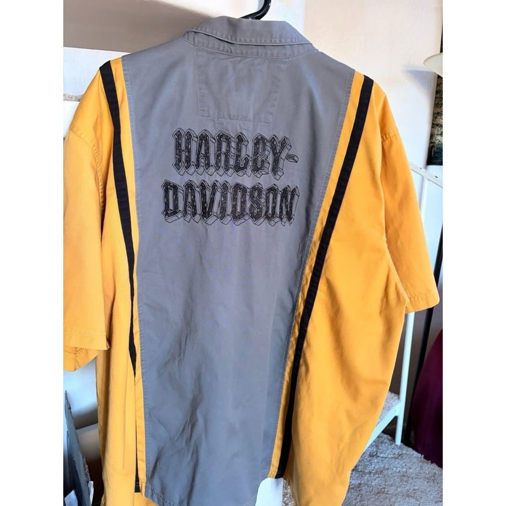 Harley Davidson Genuine Motorcycle  Stripe Shirt Yellow Big Guy Gray 3XL EUC CT2